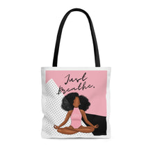 Load image into Gallery viewer, Just Breathe Black Girl Yoga and Meditation Tote Bag