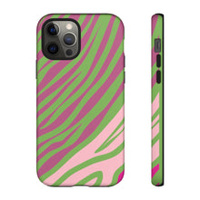 Load image into Gallery viewer, Cute Zebra Print Phone Case| Iphone and Samsung Cell Phone | Pink and Green Phone Case | Animal Print Case| Tough Cases |AKA Gift
