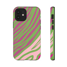 Load image into Gallery viewer, Cute Zebra Print Phone Case| Iphone and Samsung Cell Phone | Pink and Green Phone Case | Animal Print Case| Tough Cases |AKA Gift
