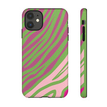 Load image into Gallery viewer, Cute Zebra Print Phone Case| Iphone and Samsung Cell Phone | Pink and Green Phone Case | Animal Print Case| Tough Cases |AKA Gift
