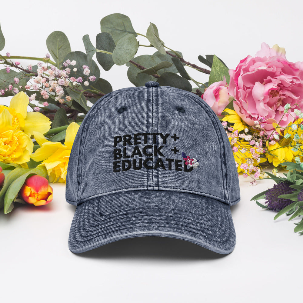 Pretty Black and Educated Black Girl Magic Melanin Black Mom Vintage Cotton Twill Cap Mothers Day